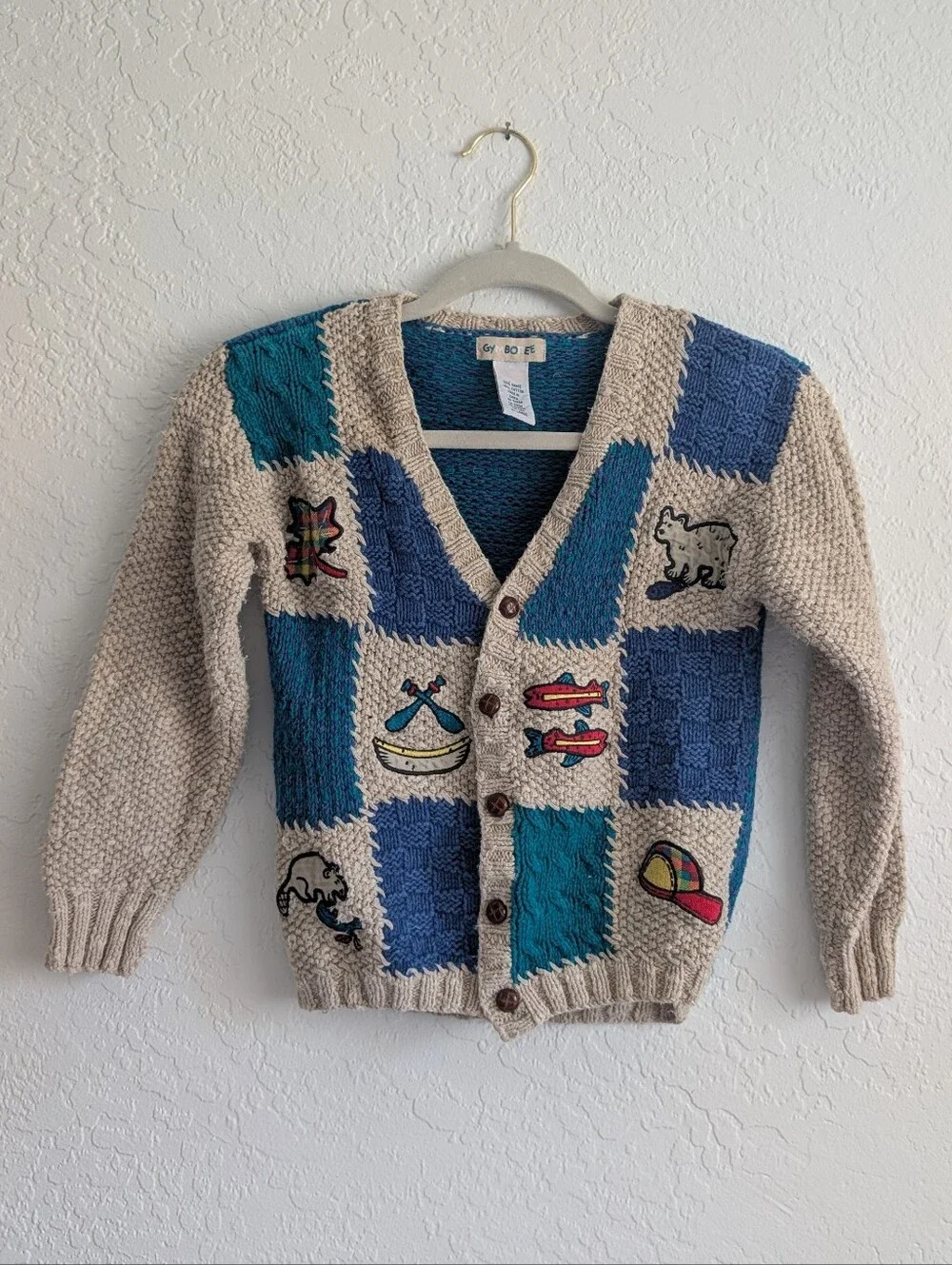 90s Gymboree Patchwork Knit Cardigan - Blue & Cream